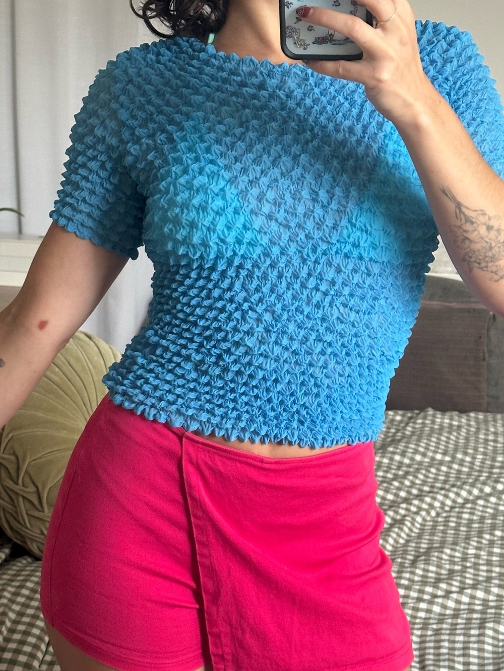 La senza girl y2k Bright Blue Textured Short-Sleeve Crop Top